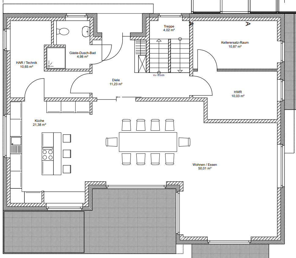 Grundriss Architektenhaus Erdgeschoss - dieses Architektenhaus bauen wir mit über 250 m² Grundriss