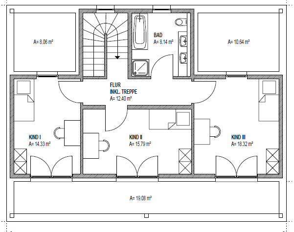 Grundriss Architektenhaus Obergeschoss - dieses Architektenhaus bauen wir mit über 200 m² Grundriss