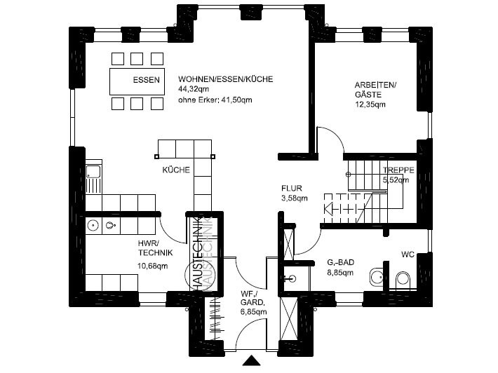 Grundriss Friesenhaus Erdgeschoss - dieses Landhaus mit Friesengiebel bauen wir mit über 180 m² Grundriss